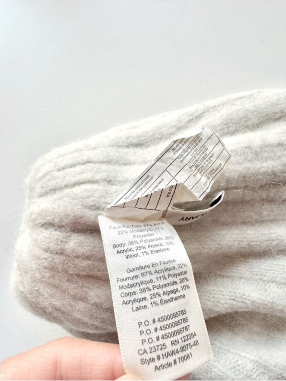 Aritzia Cream Ribbed Knit Beanie